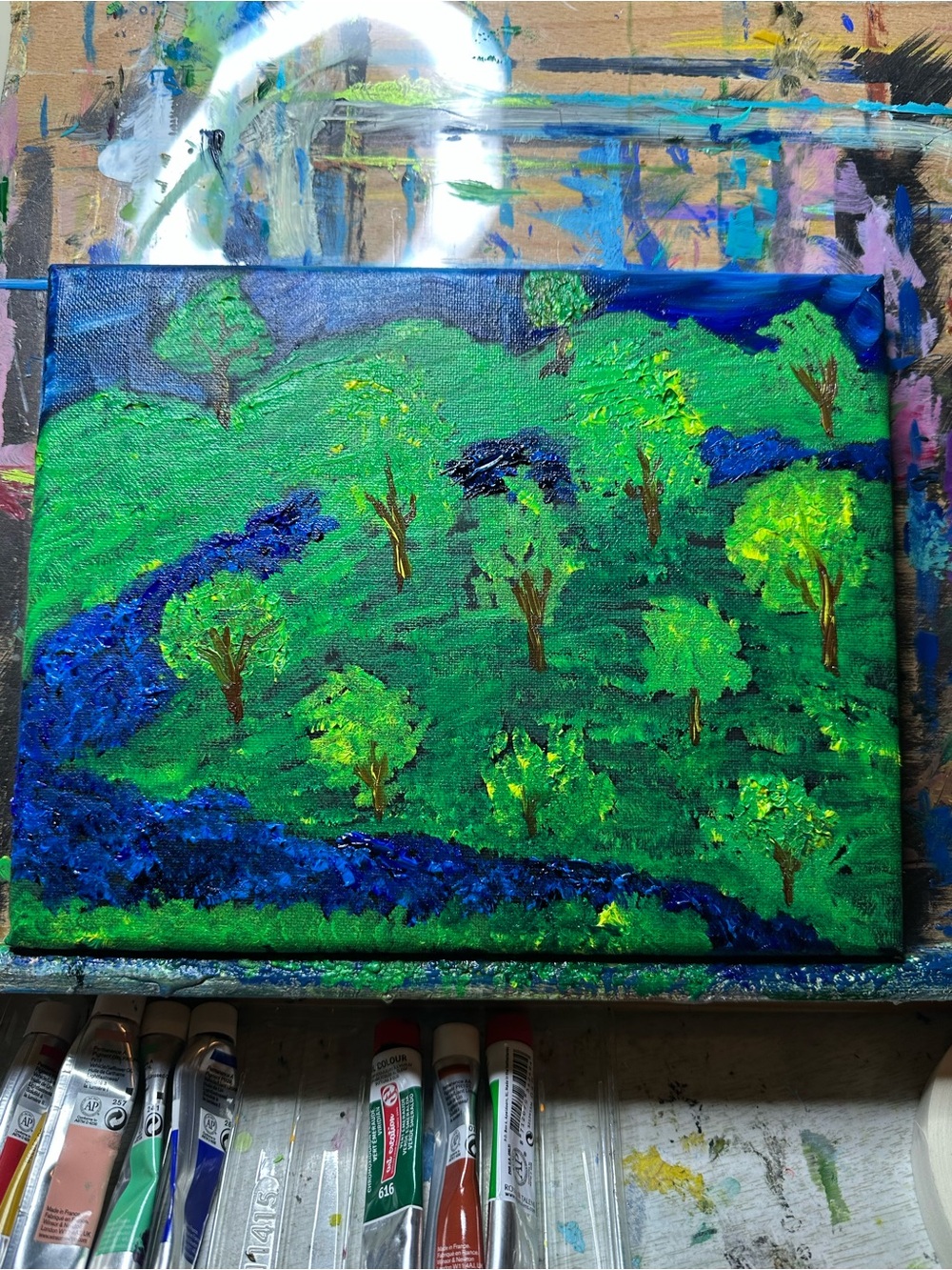 Hand-Painted Green Landscape Canvas Artwork